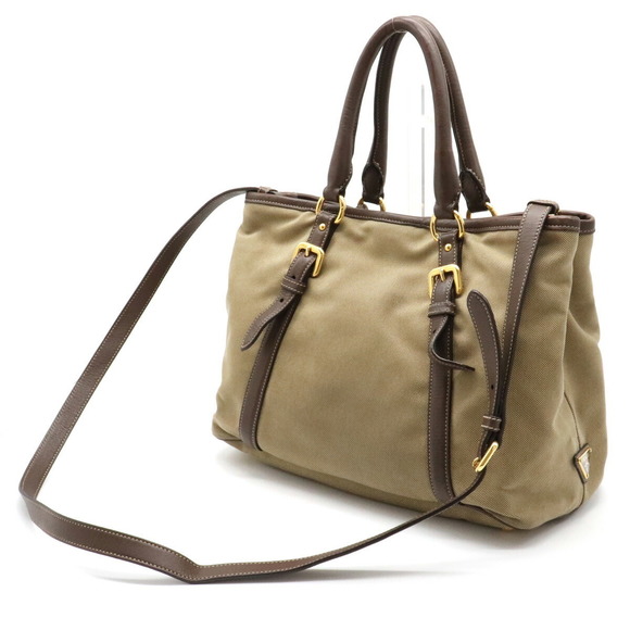 Prada Corda Canvas Brown Shoulder Tan 2WAY Jacquard Bag - Picture 1 of 9